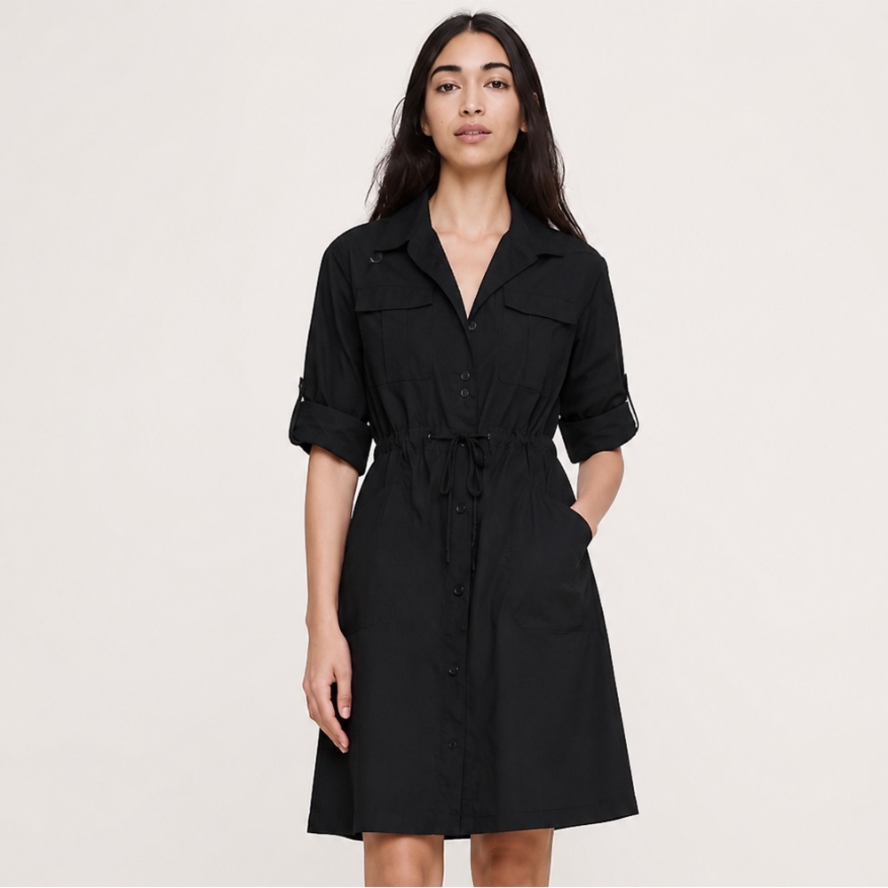 NWT! Banana Republic Black Trench-Back Shirtdress Medium 628566 🌅3️⃣